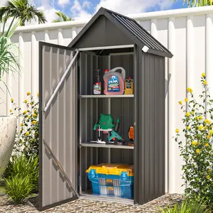 YODOLLA Outdoor Storage Cabinet Waterproof with Shelves Vertical Storage Shed, Lockable Small Metal Tool Shed