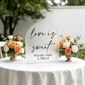 Acrylic Wedding Dessert Table Sign, Minimalist Style, Includes Base, Cursive Text, Romantic Design for Weddings