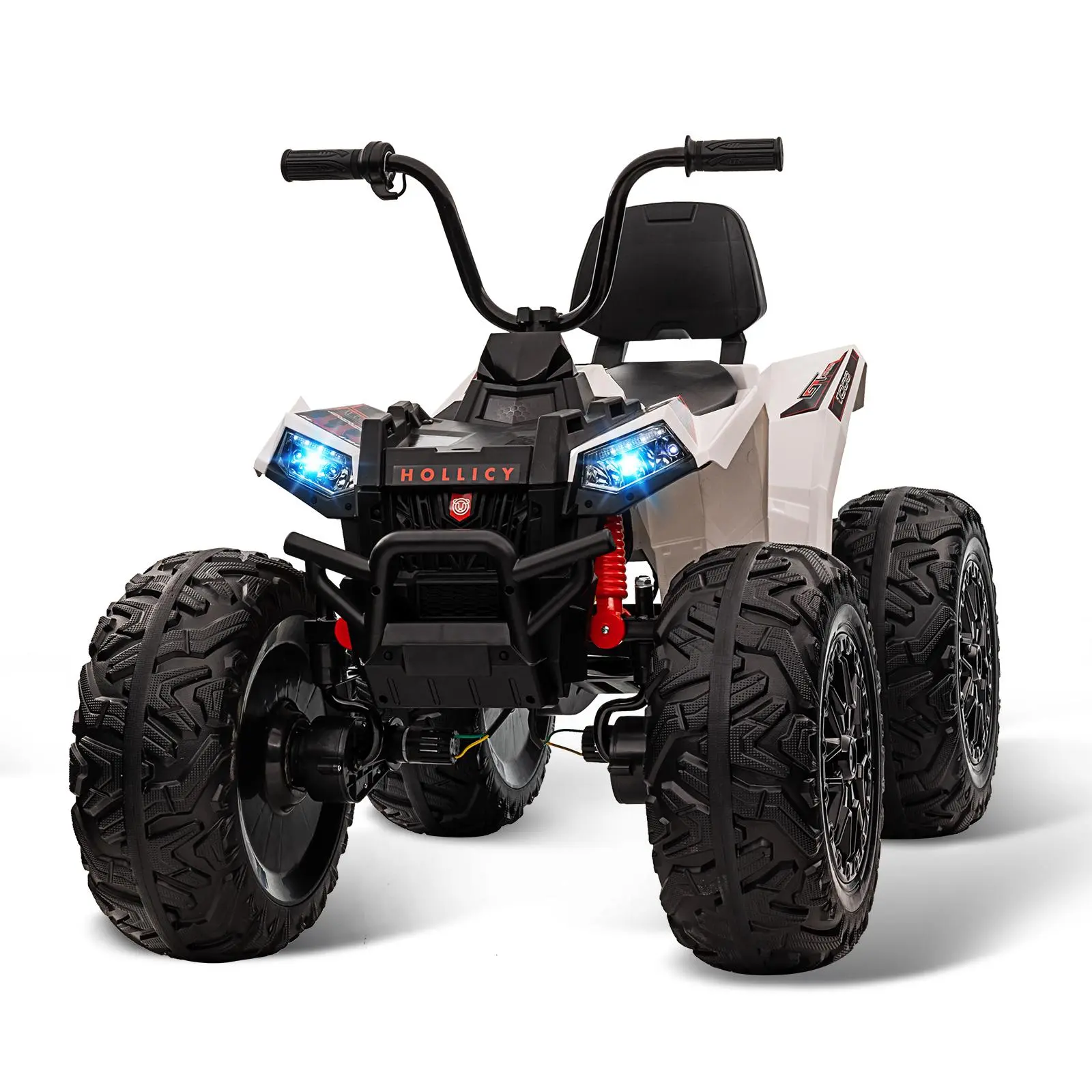 GAOMON White 24V Kids Ride On ATV 4WD Electric Quad Vehicle With Dual Motors Large Battery Bluetooth Music Led Lights Full Metal Suspension Eva Tires And Adjustable Seatbelt White