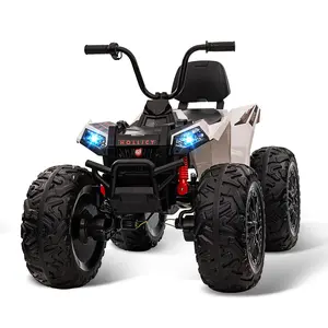GAOMON White 24V Kids Ride On ATV 4WD Electric Quad Vehicle With Dual Motors Large Battery Bluetooth Music Led Lights Full Metal Suspension Eva Tires And Adjustable Seatbelt White