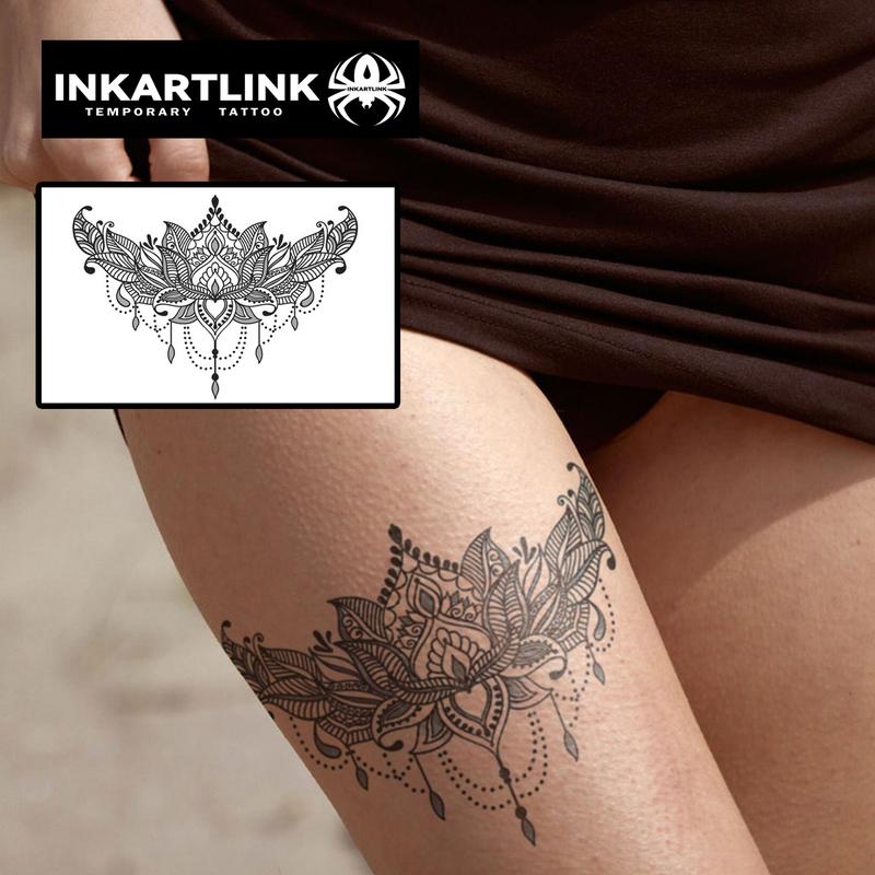 INKARTLINK Tattoo Tech, 2 Sheets Semi-Permanent Temporary Tattoos,Lotus Flower , Adult Art Design,Lasts 1-2 Weeks, Waterproof, Realistic Look, No Adhesive, No Reflection,For Man And Woman,Ideal for Swimming, Party