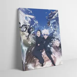 Jujutsu Kaisen Young Gojo Geto Anime Scene Black Flash Style Wall Art Canvas Painting Anime Fans Mid-century Modern Aesthetic Home Decor Blue Sky Ice Shatter Print Poster For Bedroom