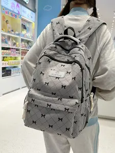 2026 New Cute Bow Backpack, Campus Style Sweet Simple Large Capacity Durable Student Bookbag, All Seasons Flax Corduroy