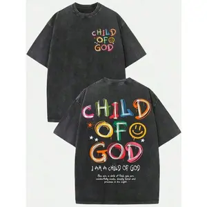 Child of God Graphic Tee Vintage Washed Oversized T-Shirt Men Women Faith Based Apparel Retro Streetwear Religious Gift Tops Aesthetic Grunge Heavy Cotton Summer Casual Short Sleeve Smiley Face Colorful Lettering Trendy Unisex Shirt!!