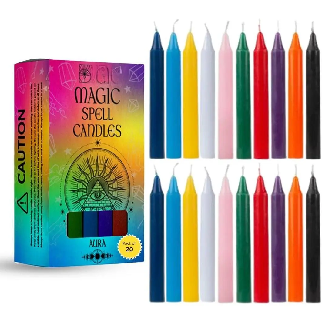 Aura Magic Spell Chime Taper Candles 20 Pack - Ideal for Altar, Rituals, Ceremonies, Meditation Colored Chime Candle for  Supplies,  Supplies, Candles Clearance