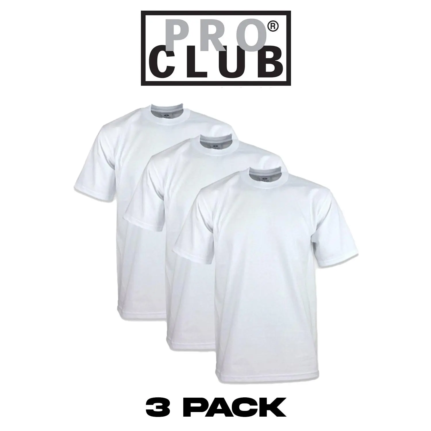 Men's Pro Club 3-Pack Knit Heavyweight Cotton Plain T-Shirts, Classic Collar Shortsleeve Top