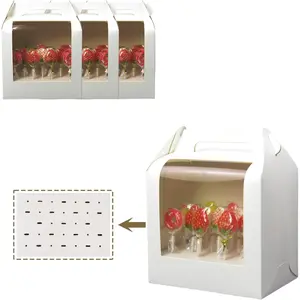 4 PCS Cake Pop Boxes - Portable Cake Pop Holder with Clear Window, Packaging with Lid, 33-hole Cake Display Stand, White Cake Packaging Boxes