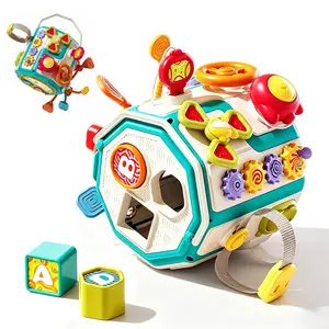 20-in-1 Baby Activity Cube, Multifunctional Busy Board Toy with Musical Light-Up Drum, Sensory Rattles & Gears, Educational Developmental Toy for 6-18 Months Infants & Toddlers, Boys Girls Gift