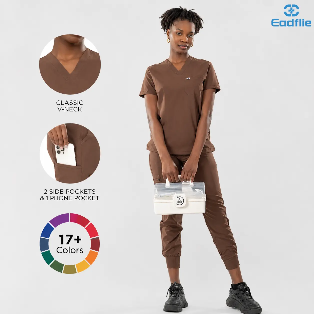EADFLIE Scrubs for Women Medical Scrubs Set - V-Neck Top & Jogger Pants with 5 Pockets, Soft Stretch Woven fabric,Side splits