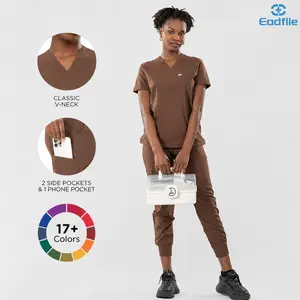 EADFLIE Scrubs for Women Medical Scrubs Set - V-Neck Top & Jogger Pants with 5 Pockets, Soft Stretch Woven fabric,Side splits