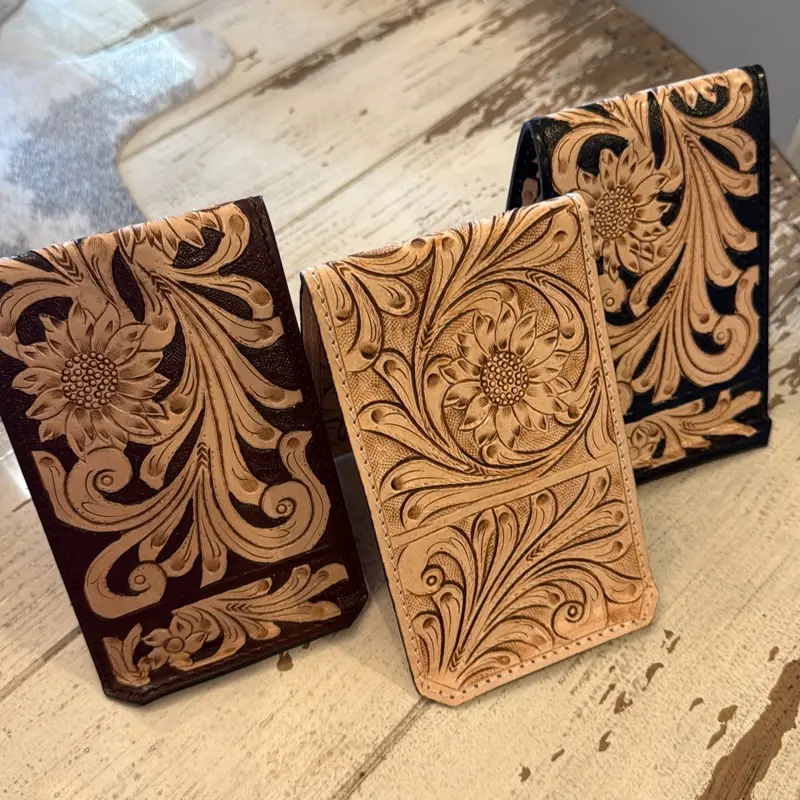 Tooled leather phone stands
