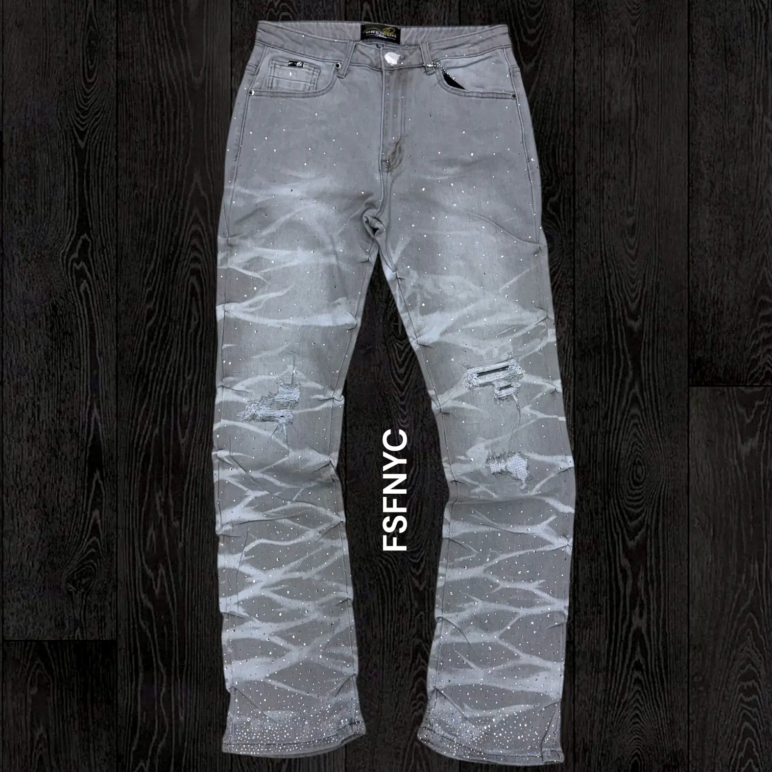 Milano - Stacked Rhinestone Denim - Grey 118