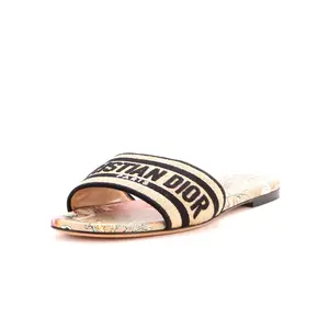 Pre-owned Christian Dior Women's Dway Flat Sandals Embroidered Straw by Rebag