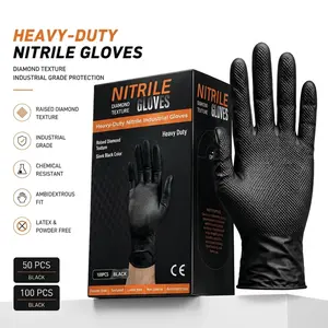 8Mil Heavy Duty Black Nitrile Gloves, Diamond Textured Ultra Grip, Latex Free Disposable Gloves for Mechanic, BBQ & Cleaning Industrial Grade Ambidextrous
