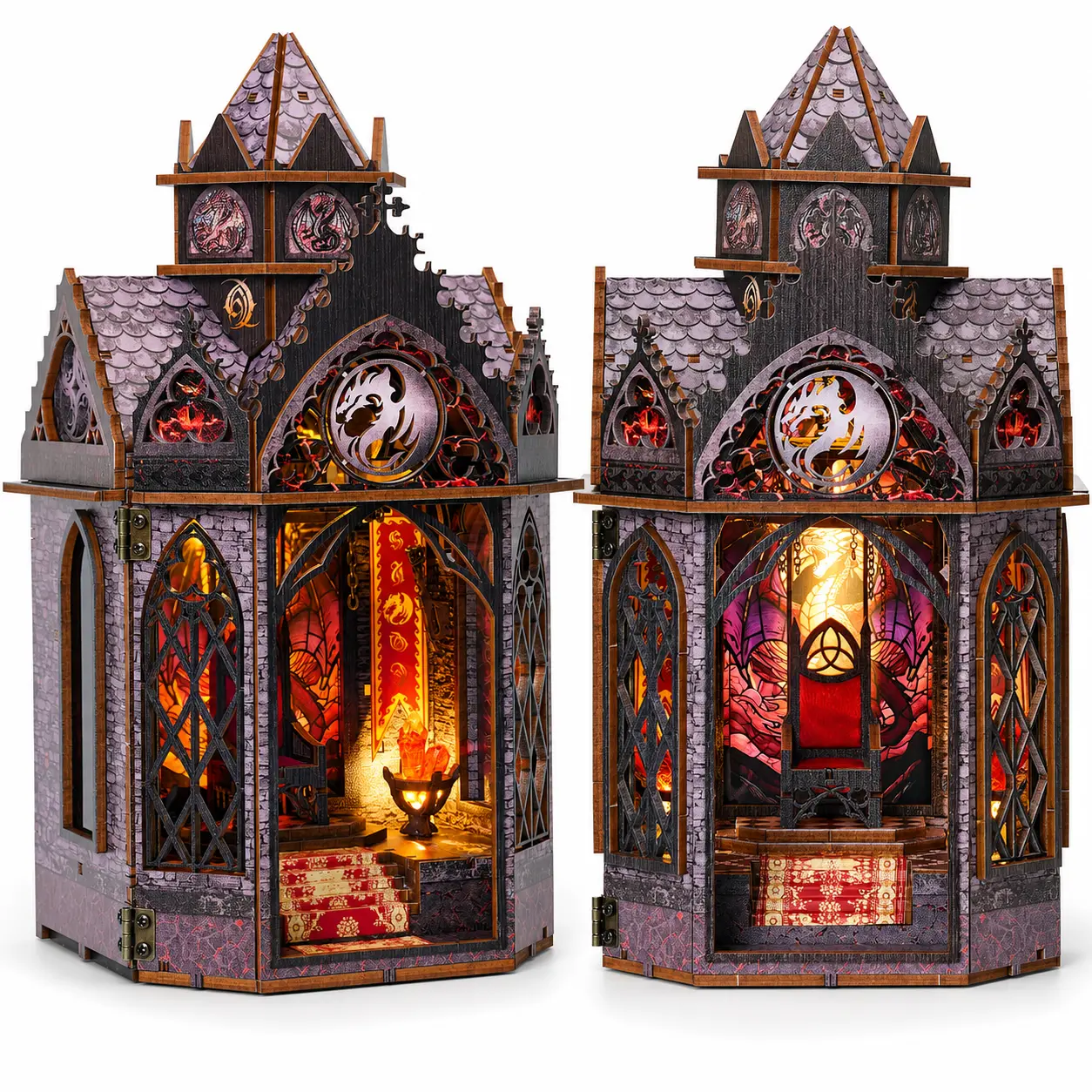 Spilay Book Nook Kit for Adults, Miniature Dollhouse Kit with LED Light, 3D Wooden Puzzle Book Nook Kit, Creative Bookshelf Decoration & Unique Gift and Book Lovers(Spire of The Wyrm)