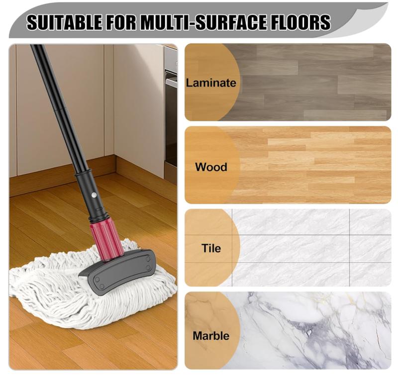 Commercial Mops for Floor Cleaning - Looped-End Heavy Duty Wet Mop with Long Handle for Hardwood Wood Tile Vinyl - Reusable Cotton Head for Home Garage Kichen Bathroom