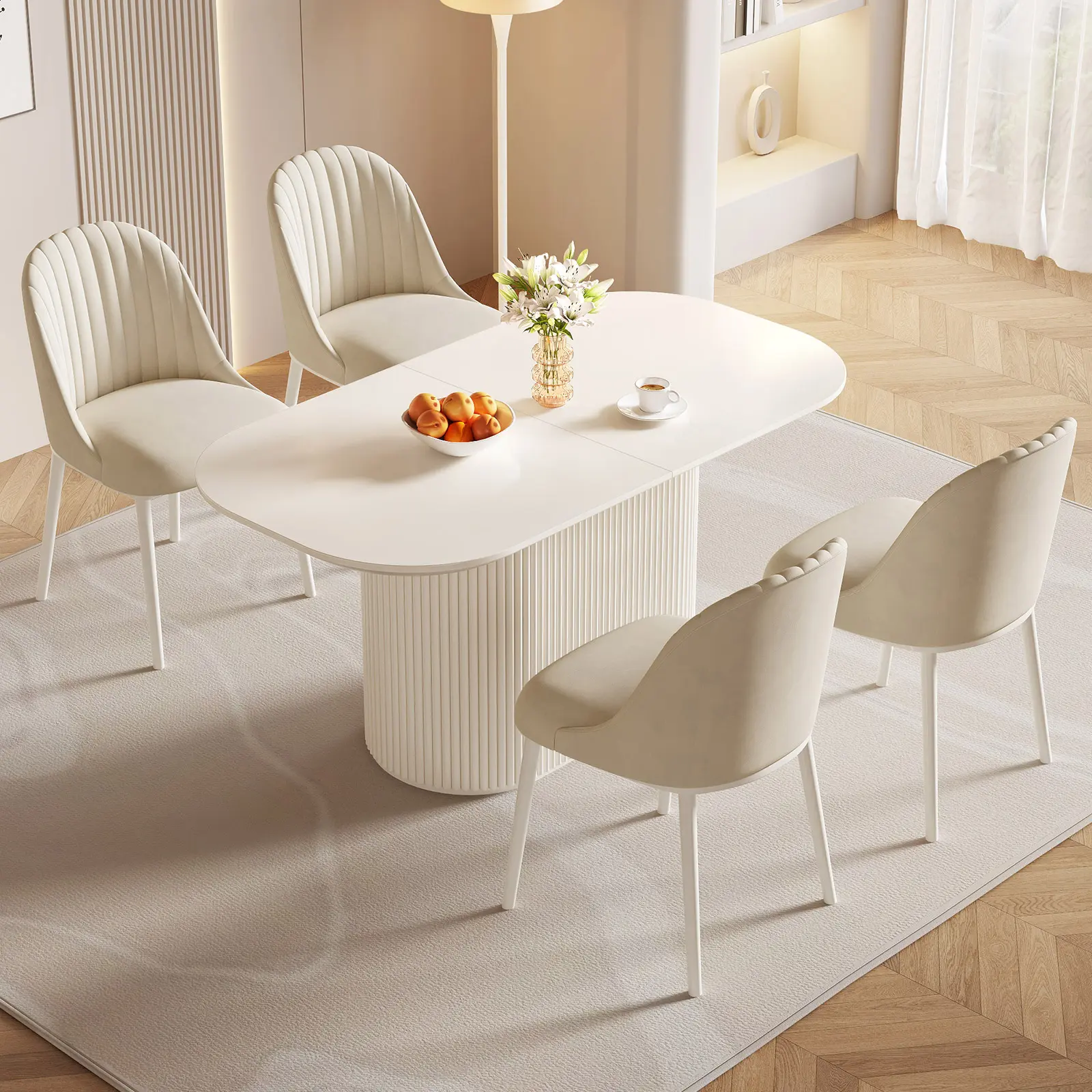 Guyii 62.99 Inch Oval Dining Table Set with 4/6 Chairs Modern Kitchen Table for Indoor Use Cream White Sturdy Design Ergonomic Chairs Easy Assembly table chair set rectangular dining room table summerwins
