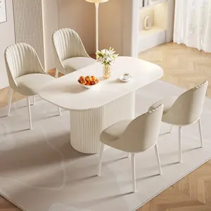 Guyii 62.99 Inch Oval Dining Table Set with 4/6 Chairs Modern Kitchen Table for Indoor Use Cream White Sturdy Design Ergonomic Chairs Easy Assembly table chair set rectangular dining room table