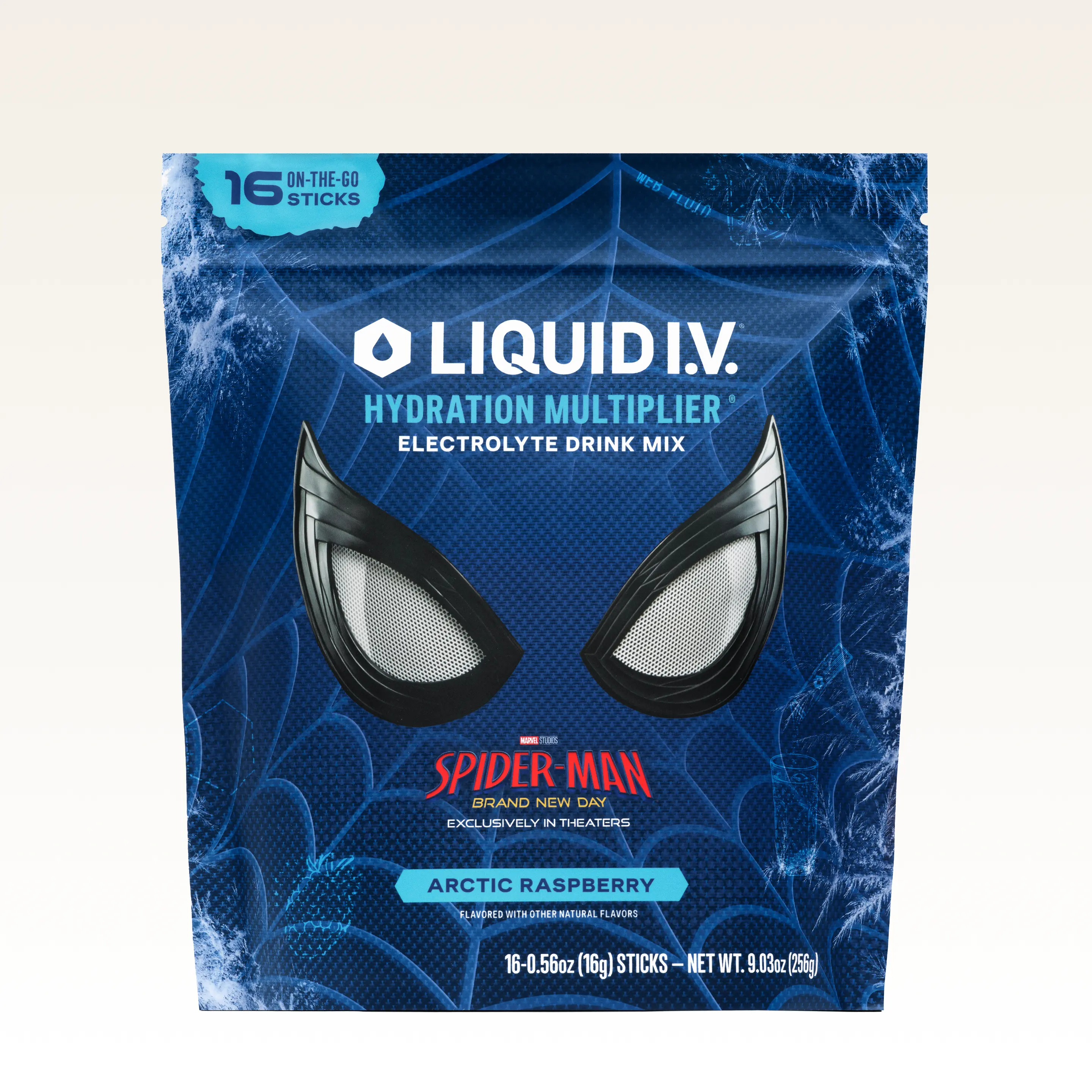Liquid I.V. Limited Edition Spider-Man Hydration Multiplier - Arctic Raspberry - Hydration Powder Packets | Electrolyte Powder Drink Mix | Convenient Single-Serving Sticks | 8 Vitamins & Nutrients | 1 Pack (16 Servings)​