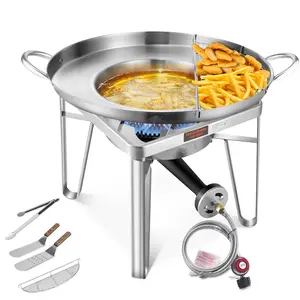 ARC Propane Burner, 200,000 BTU Propane Stove and 3" Concave Comal Set,Stainless Steel Griddle Fryer Cookware Set, Paella Burner,Outdoor Burners forOutdoor Cooking