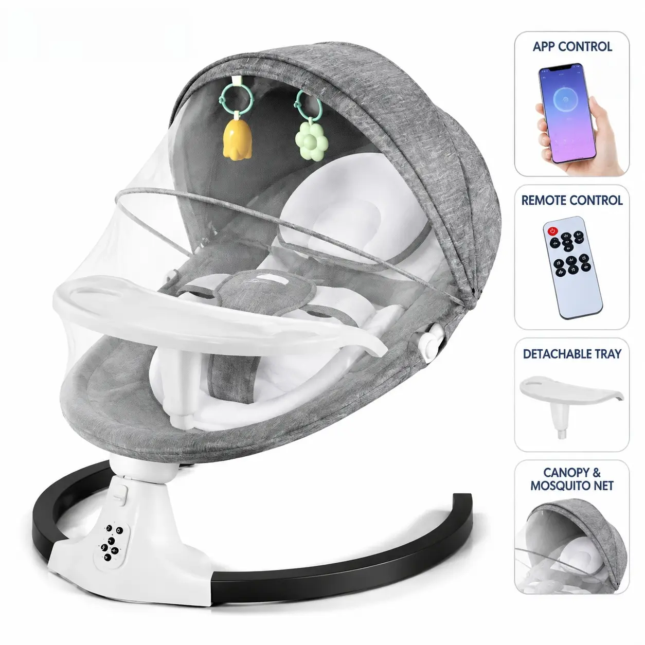 Baby Swing Infant Swing Electric Toddler Baby Rocker Portable for Newborn Boy Girl, 5 Sway Speeds with Remote Control, 10 Preset Melodies and Bluetooth, 0-6 Months Max 20 Lbs (Black)