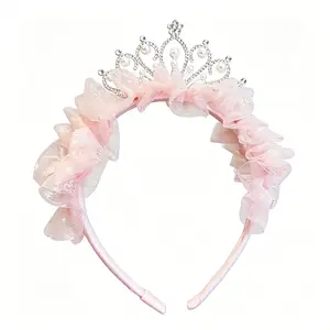 Soft mesh pearl bow headband - Cute and comfortable, perfect for everyday wear or birthday parties.
