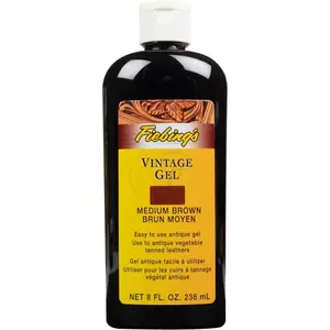 Fiebing's Vintage Gel (8 oz, Medium Brown) - Antiquing & Restoration Gel for Contrasted Accent Finish on Smooth & Tooled Leather Boot, Shoe, Purse - Two-Toned Effect Emphasizes Leathercraft Embossing