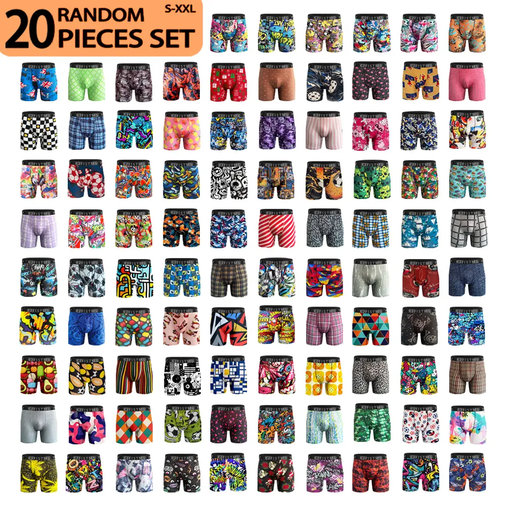 KJFISTMU 20 Pack Men's Boxer Briefs Summer Cool and Comfortable Random Prints Various Patterns No Rolling Edges Antibacterial and Deodorizing Suitable for Sports, Fitness, Daily Casual High Elasticity Washable Colorfast