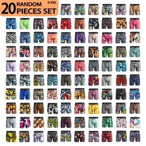 KJFISTMU 20 Pack Men's Boxer Briefs Summer Cool and Comfortable Random Prints Various Patterns No Rolling Edges Antibacterial and Deodorizing Suitable for Sports, Fitness, Daily Casual High Elasticity Washable Colorfast