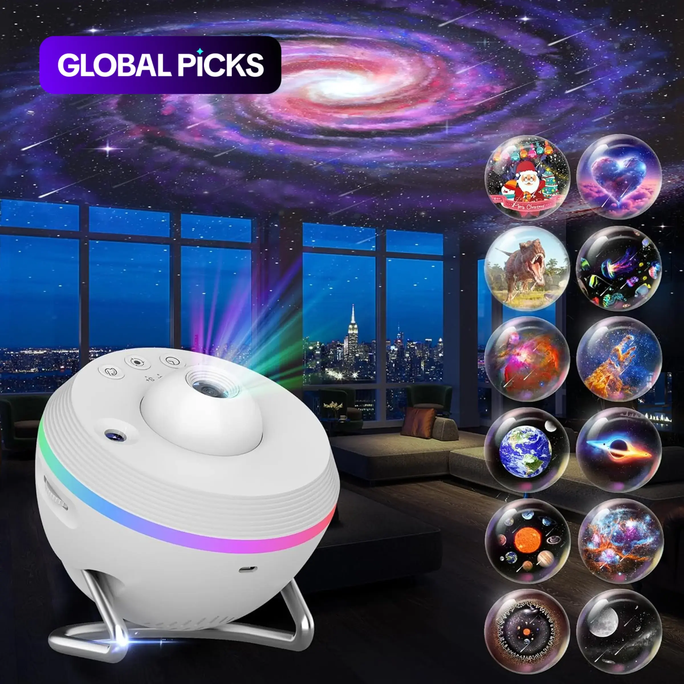Smart Galaxy 13-In-1 Starry Sky Projector, Interchangeable Slides Ambient Night Light, Dimmable Nightlight, Star Light Projector for Bedroom, Game Room, Home Party Decoration, Ideal Gift #GLOBAL PICKS