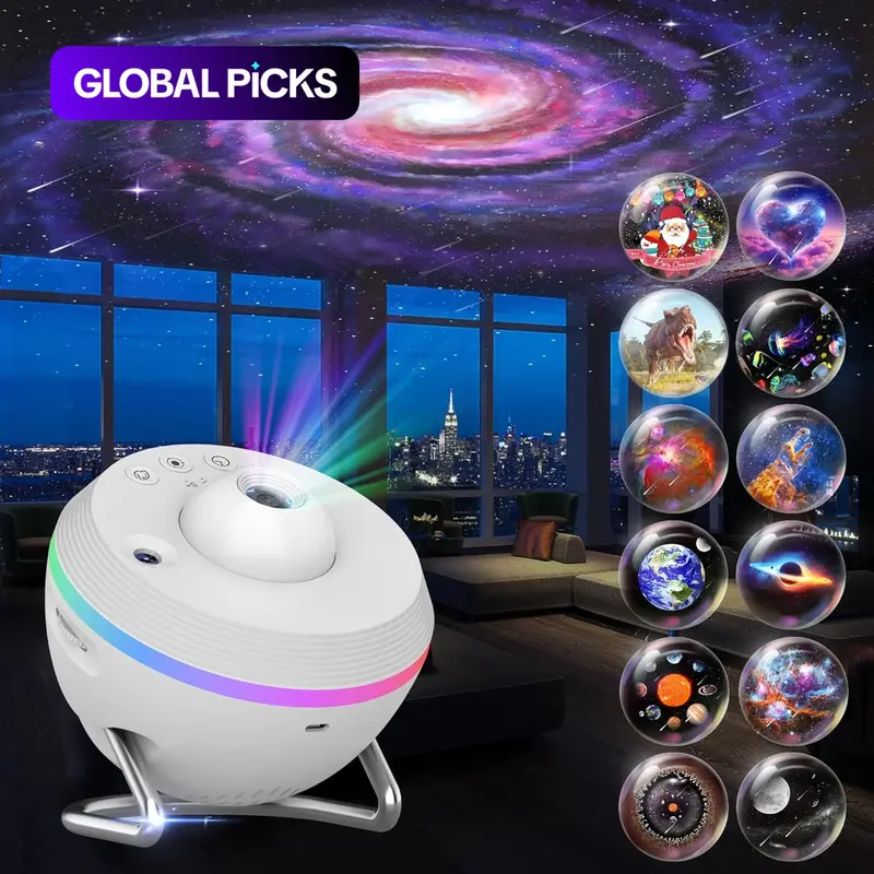 Smart Galaxy 13-In-1 Starry Sky Projector, Interchangeable Slides Ambient Night Light, Dimmable Nightlight, Star Light Projector for Bedroom, Game Room, Home Party Decoration, Nebula Star Projector, Ideal Gift, Star Projection Light #GLOBAL PICKS