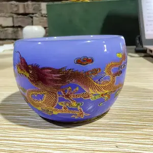 Glow-in-the-Dark Blue Glaze Teacup with Dragon & Phoenix Designs
