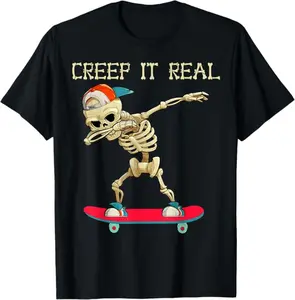 Creep It Real Dabbing Skate Skeleton Halloween Boys T-Shirt