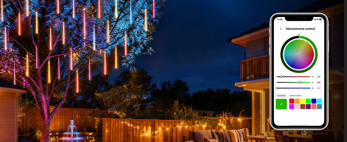 Smart Meteor Shower Lights Outdoor, 16Tube 256LED 24.6ft Color Changing Dripping Icicle Christmas Lights for Outdoor Outside, APP Controlled RGB Customize Display DIY Dynamic Lighting Effec Smart Meteor Shower Lights Outdoor, 16Tube 256LED 24.6ft Color Changing Dripping Icicle Christmas Lights for Outdoor Outside, APP Controlled RGB Customize Display DIY Dynamic Lighting Effec