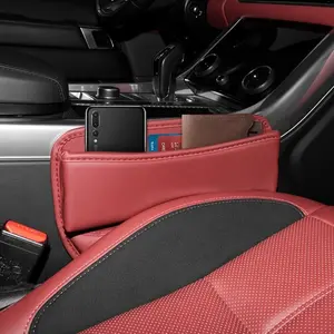 1 piece red PU leather car seat clearance storage box with side pocket and charging hole - easy to install, durable console storage box for smartphones, wallets and keys, PU leather construction, car storage, Car console organizer
