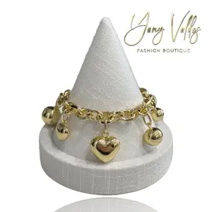 Gold Plated Heart Charm Bracelet with Beads