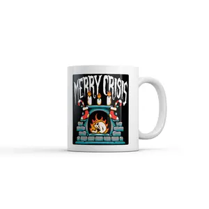 Merry Crisis Mug Funny Sarcastic Christmas Graphic Coffee Cup - 11oz Funny Coffee Mugs Ceramic Printed Drinkware Cup