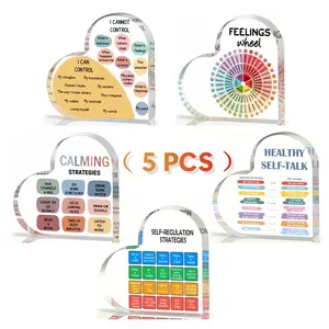 5Pcs Heart Acrylic Encouragement Decor Set, Office Acrylic Heart Gift Therapy, Valentine's Emotional Gifts, Mental Health Print Decoration, Therapeutic Signs