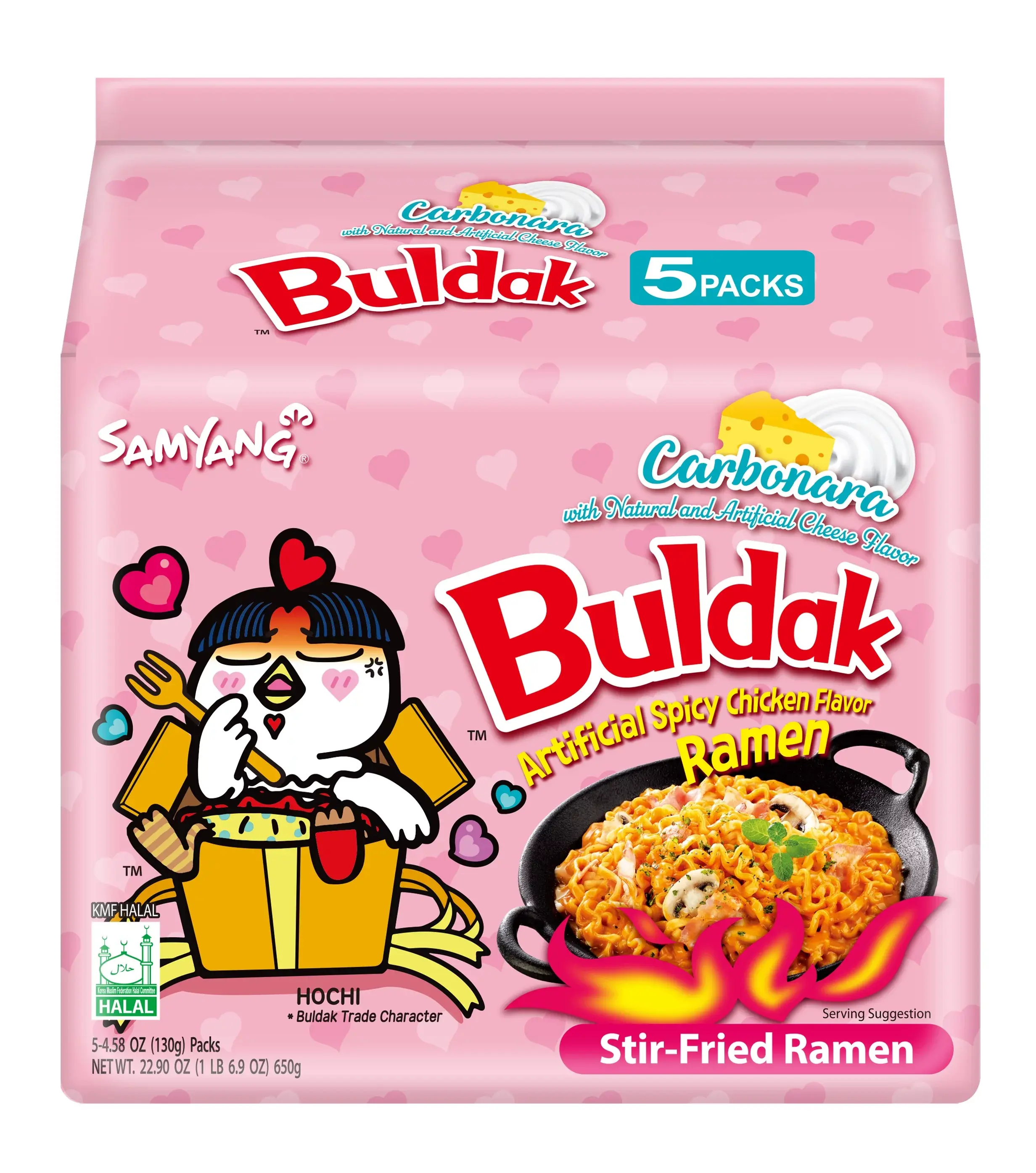 Samyang Spicy Chicken Noodle Carbonara Flavor Ramen, 4.58 oz, 5 Pack
