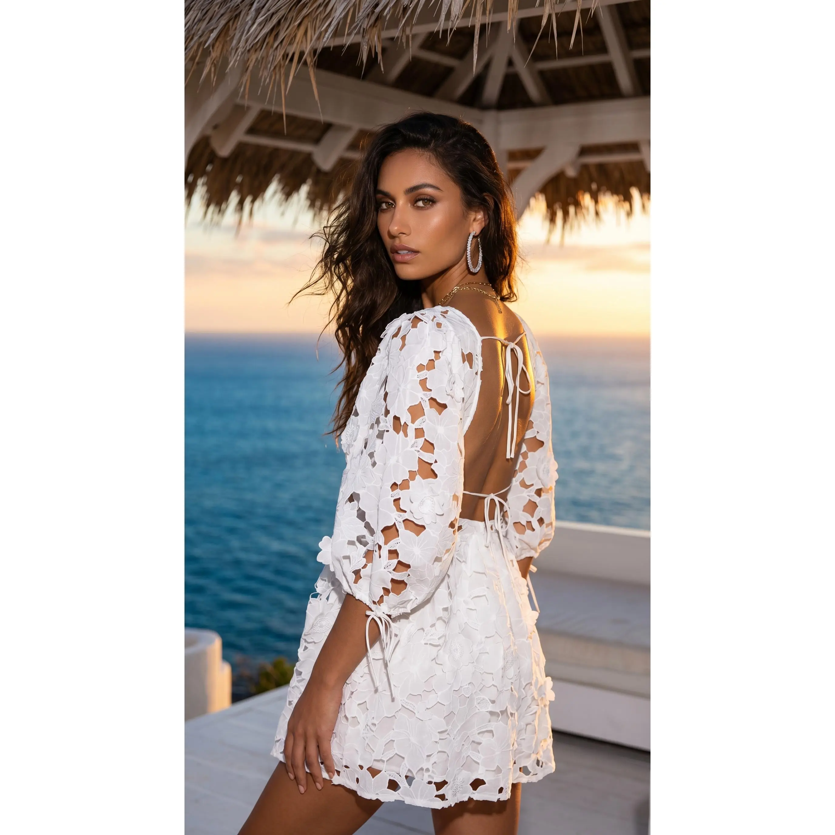 Women's Basic Paulette Floral Crochet Lace Mini Dress - Sexy Hollow-Out Water-Soluble Lace, Half Sleeves, Backless Design with Tie Straps, Floral Details, Casual Womenswear - TikTok Shop Women's Basic Paulette Floral Crochet Lace Mini Dress - Sexy Hollow-Out Water-Soluble Lace, Half Sleeves, Backless Design with Tie Straps, Floral Details, Casual Womenswear - TikTok Shop