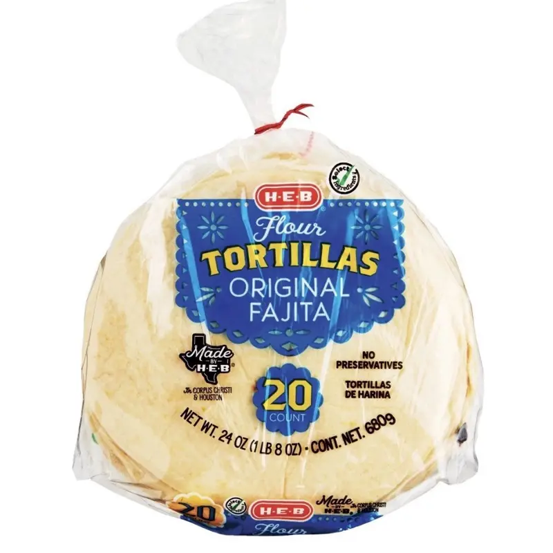 HEB Original Flour Tortillas 20 Ct Bag Pack of Fajita Style Made in USA No Preservatives 200g Serving