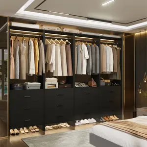 Unikito Freestanding Closet System with 3 Wooden Drawers and Hanging Rod, Closet Organizer Wardrobe for Walk-in and Reach-in Closet