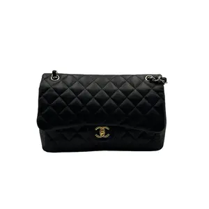 Pre-owned CHANEL FRANCE Crossbody Bags H1 Classic Flap (CF) Black Gold Jumbo Sheepskin Double flap Lid Bag 62252
