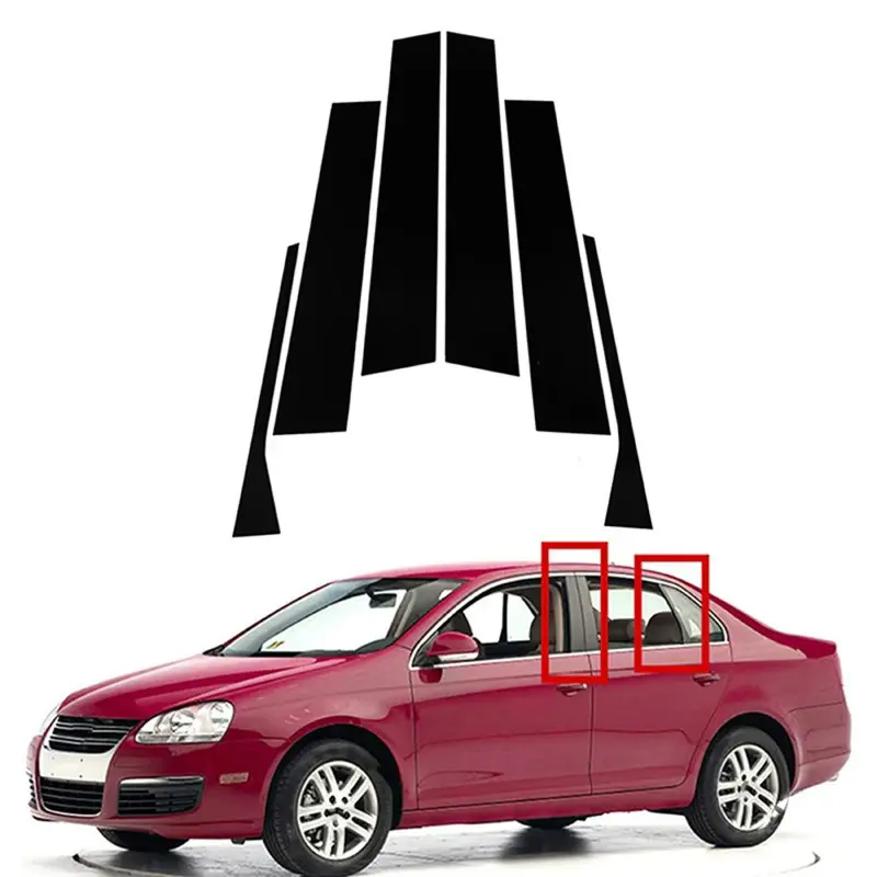 For Jetta MK5 Sedan 2006-2010, 6pcs Gloss Black Pliiar Posts Door Side Moulding Tim Window Decora Cover Body Kit Car Accessories