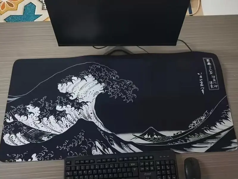 Kanagawa Great Wave Japanese-Style Wave Design Extra-Large Gaming Desk Mat - Rubber Base, Ultra-Smooth Surface, Precise Tracking, Suitable for PC, Laptop, Mouse Pa
