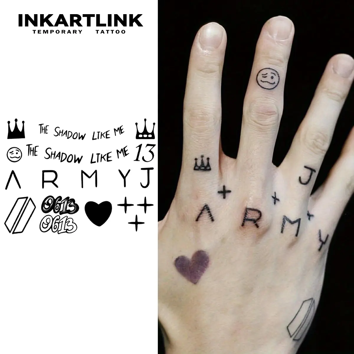 INKARTLINK 2-Sheet Temporary Tattoos, Long Lasting & Waterproof Body Art for All Skin Types, Minimalist Hand Stickers with Heart & Lettering for Fans, Concerts & Festival Parties, Tattoo Art, Hearts, Body Art Stickers, Minimalist Hearts