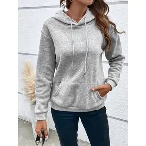 Solid Loose Drawstring Hoodie - Casual Long Sleeve Pocket Sweatshirt | Women's Minimalist Comfort Wear