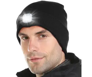 LED Beanie Hat with Light,USB Rechargeable Headlamp Winter Knitted Cap Gifts for Men Dad Husband Him, Hats For Men Trendy Embroidered Beanie,Nighttime Visibility,Stylish Headlamp,Modern Winter Wear,Multifunctional Beanie,Lighted Hat,Men's Fashion