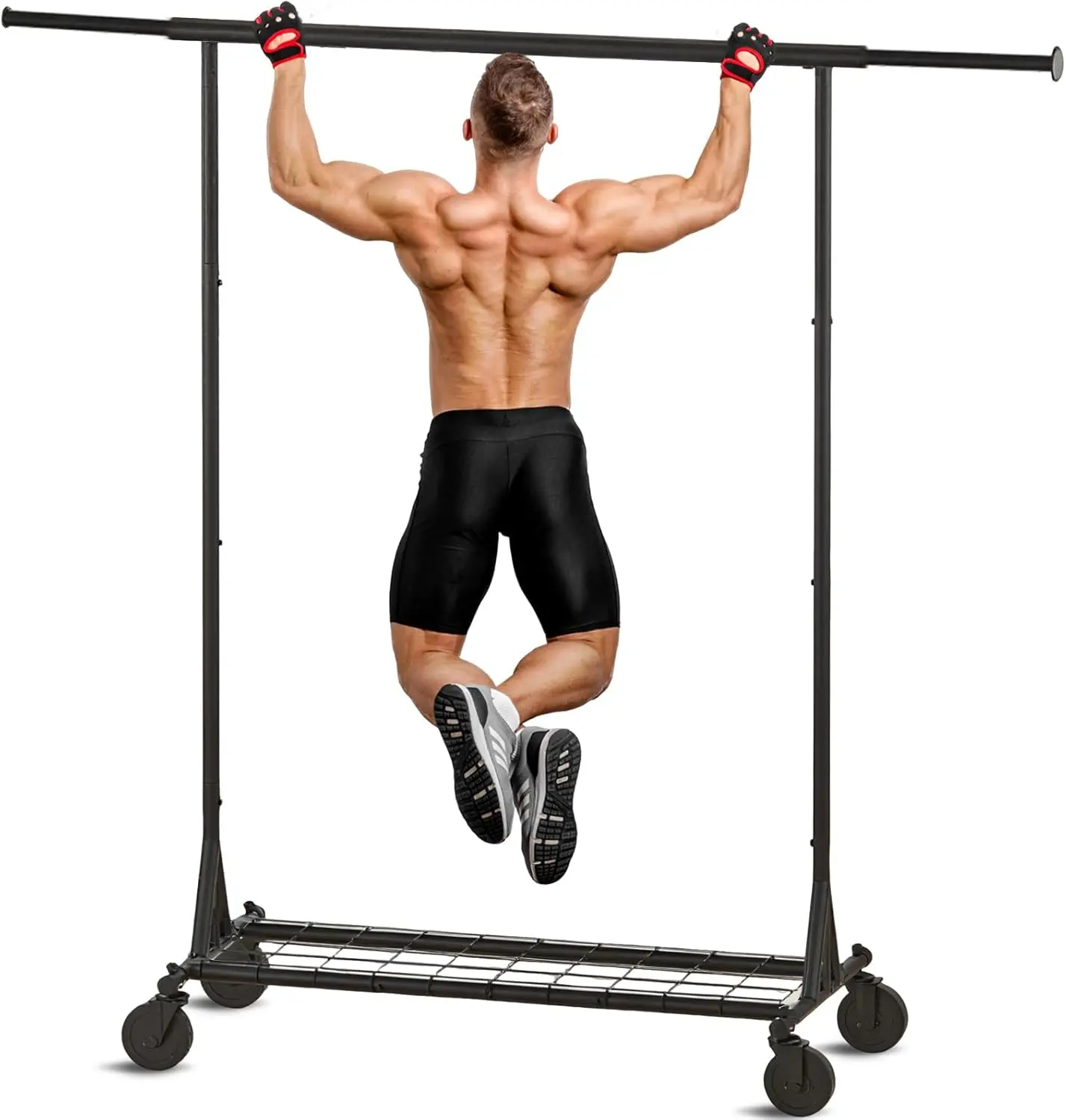 Clothing Garment Rack Capacity 550LBS Rolling Clothes Rack on Wheels - Heavy Duty Collapsible Commercial Storage Organizer - Mobile Clothes Rack with Multifunctional Design (Black)