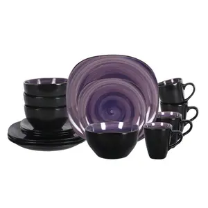 Stoneware 16pc Square Dinnerware Set Swirl Purple